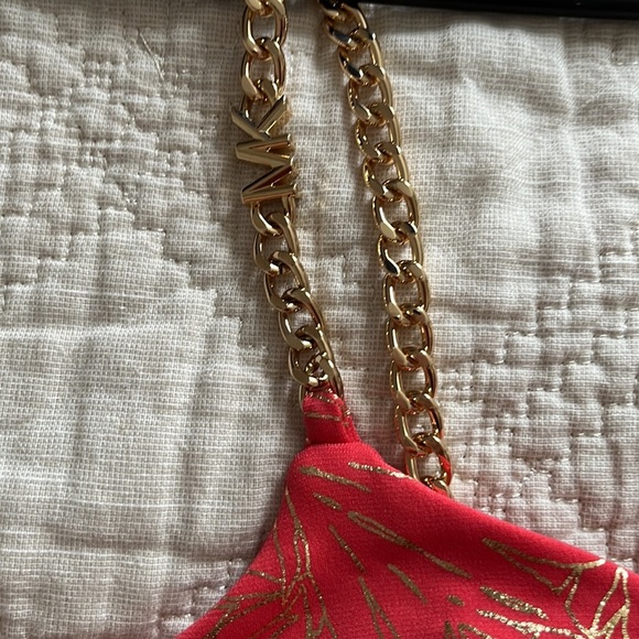 MICHAEL MICHAEL KORS SANGRIA Maxi Chain Dress Printed Sz Medium Orange and Gold - Picture 10 of 12